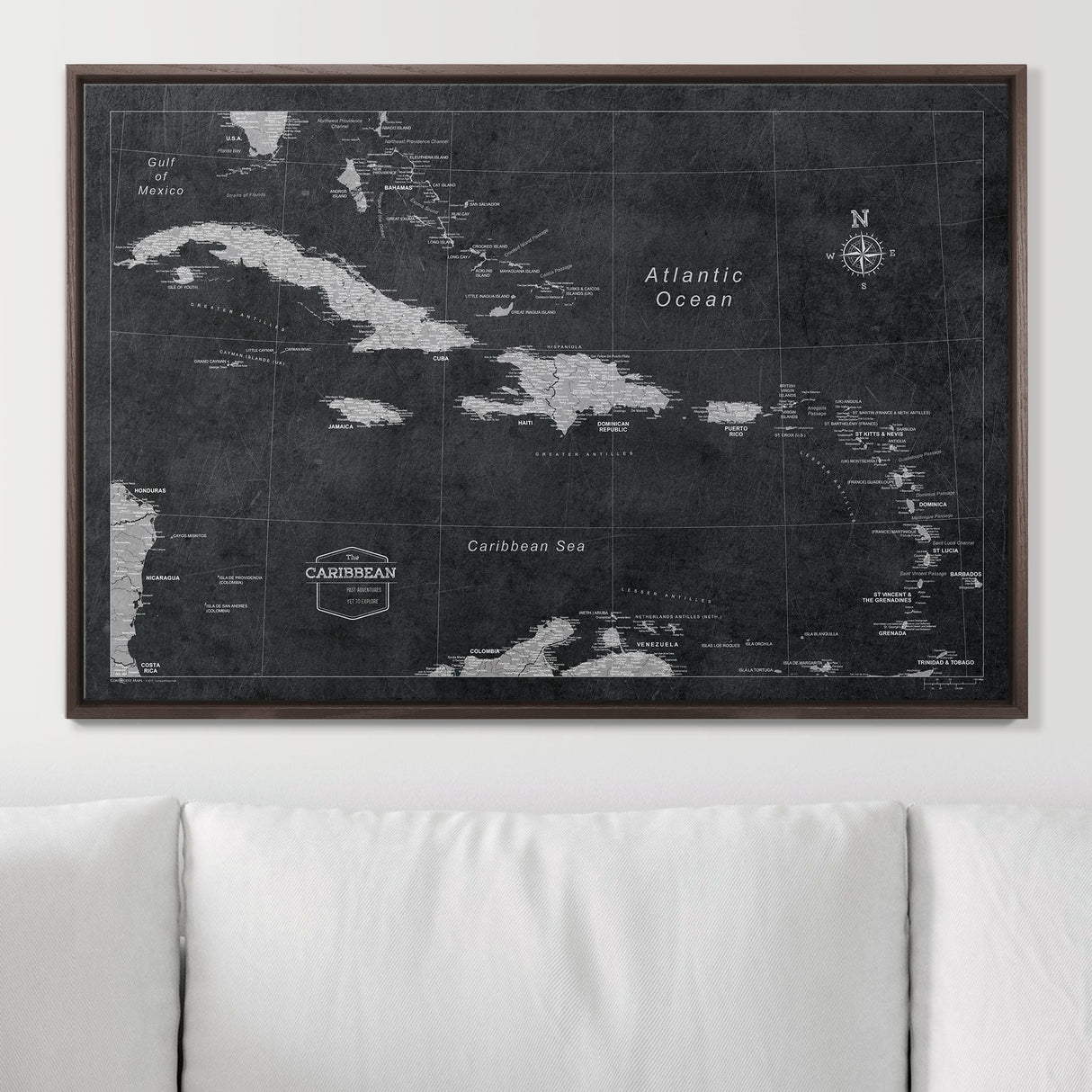 Push Pin Caribbean Map - Modern Slate - Pins Included!