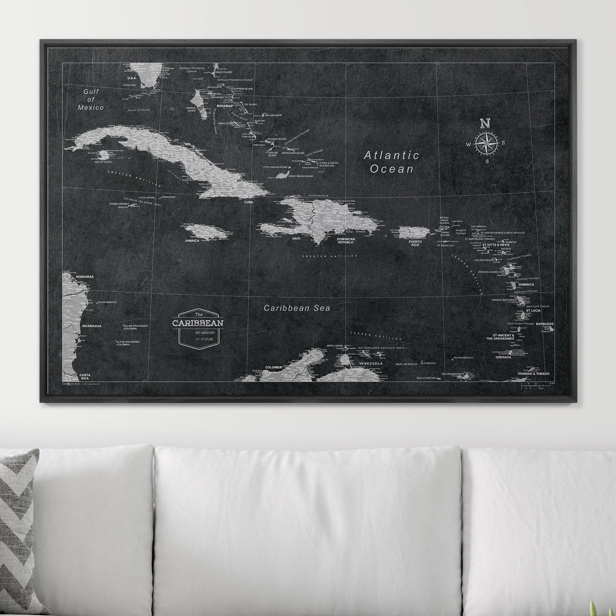 Push Pin Caribbean Map - Modern Slate - Pins Included!