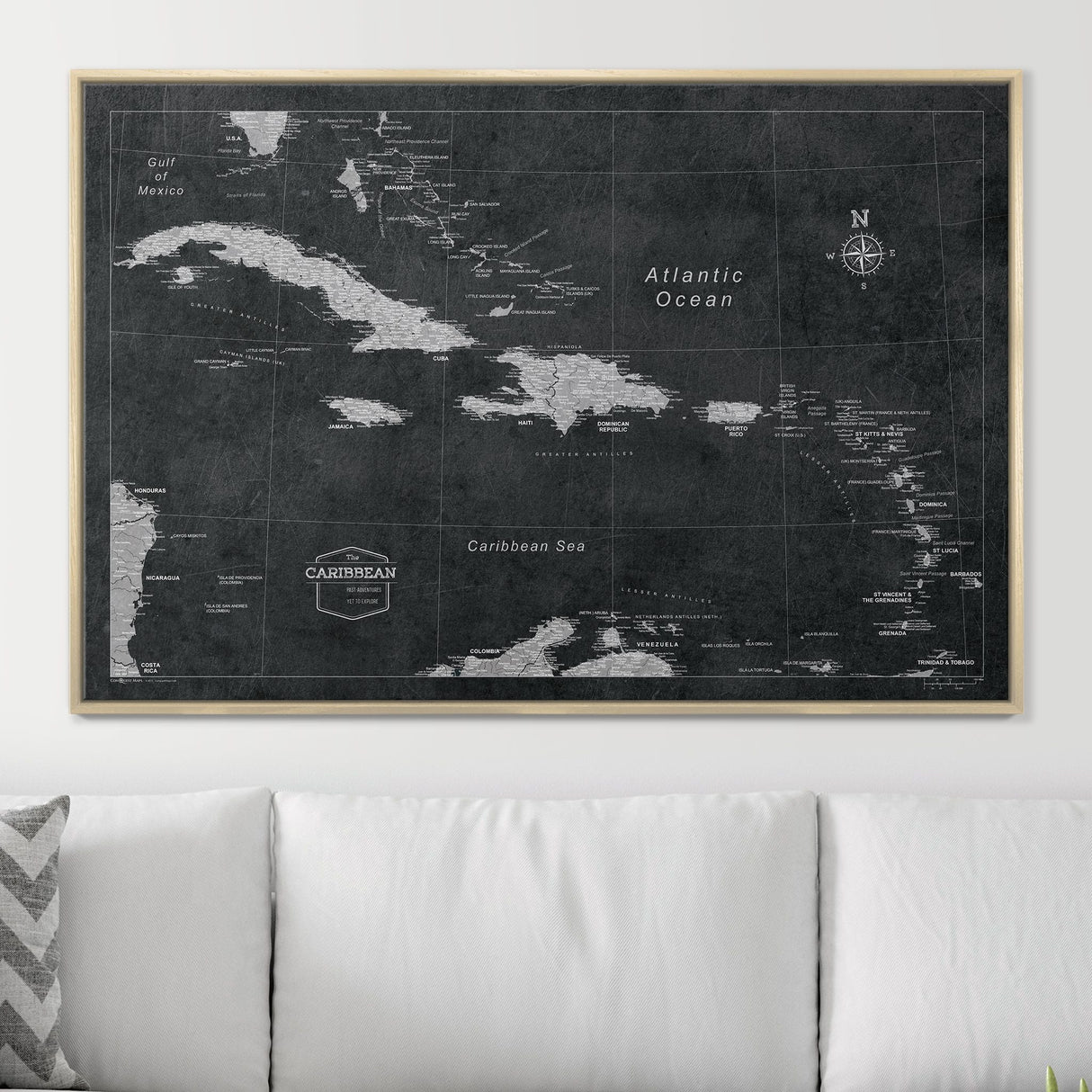 Push Pin Caribbean Map - Modern Slate - Pins Included!