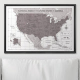 Push Pin National Parks Map - Dark Brown Color Splash - Pins Included!