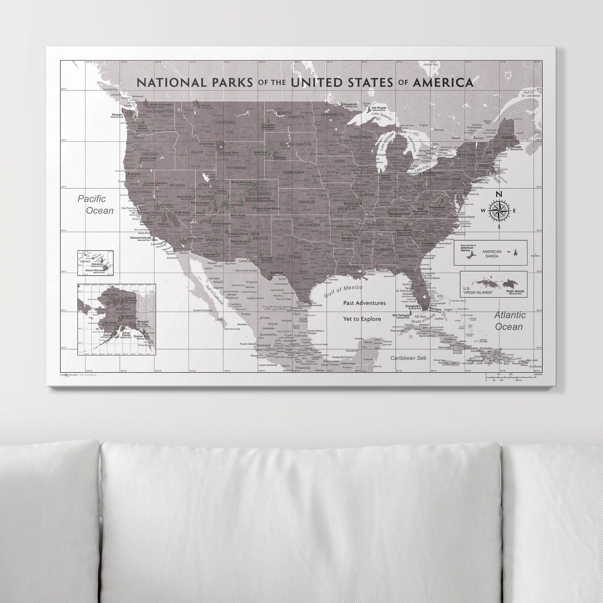 Push Pin National Parks Map - Dark Brown Color Splash - Pins Included!