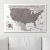 Push Pin National Parks Map - Dark Brown Color Splash - Pins Included!