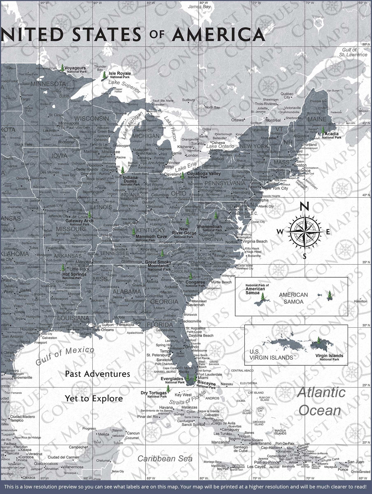 Push Pin National Parks Map - Dark Gray Color Splash - Pins Included!