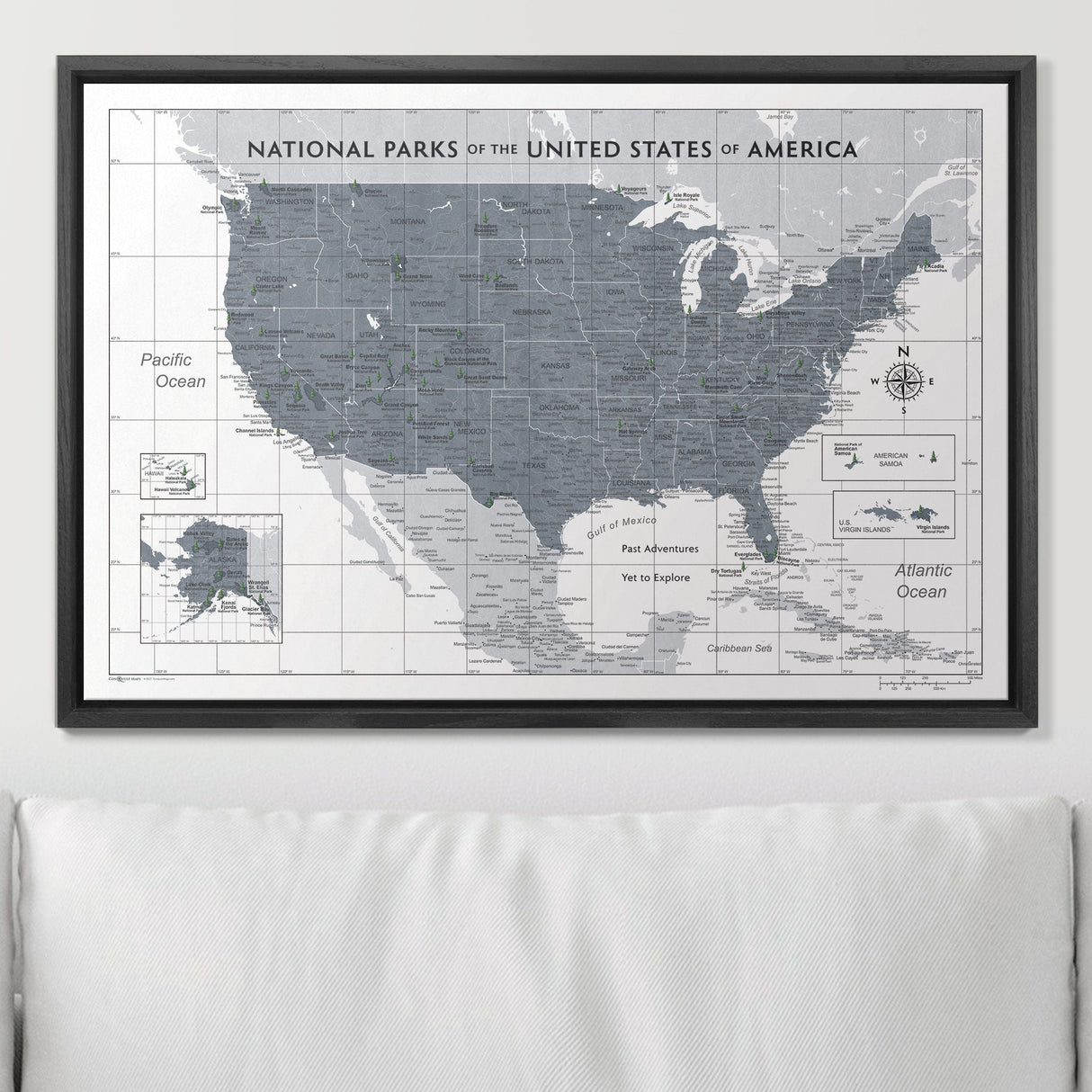 Push Pin National Parks Map - Dark Gray Color Splash - Pins Included!