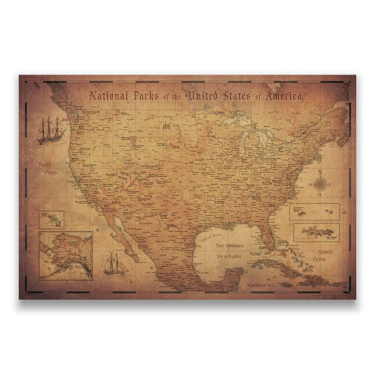 Push Pin National Parks Map - Golden Aged - Pins Included!