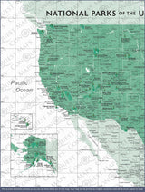 Push Pin National Parks Map - Green Color Splash - Pins Included!