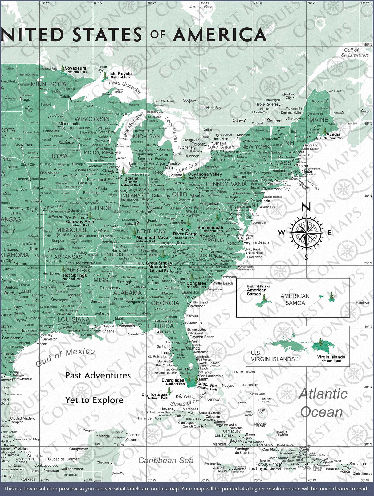 Push Pin National Parks Map - Green Color Splash - Pins Included!