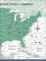 Push Pin National Parks Map - Green Color Splash - Pins Included!
