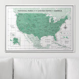 Push Pin National Parks Map - Green Color Splash - Pins Included!