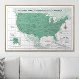 Push Pin National Parks Map - Green Color Splash - Pins Included!