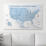 Push Pin National Parks Map - Light Blue Color Splash - Pins Included!