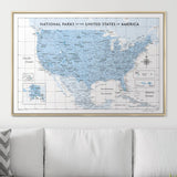 Push Pin National Parks Map - Light Blue Color Splash - Pins Included!