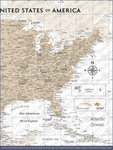 Push Pin National Parks Map - Light Brown Color Splash - Pins Included!