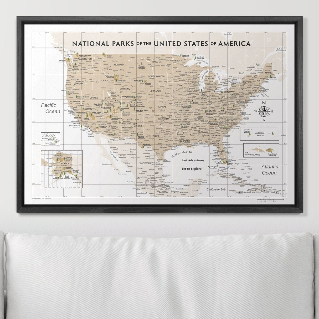 Push Pin National Parks Map - Light Brown Color Splash - Pins Included!