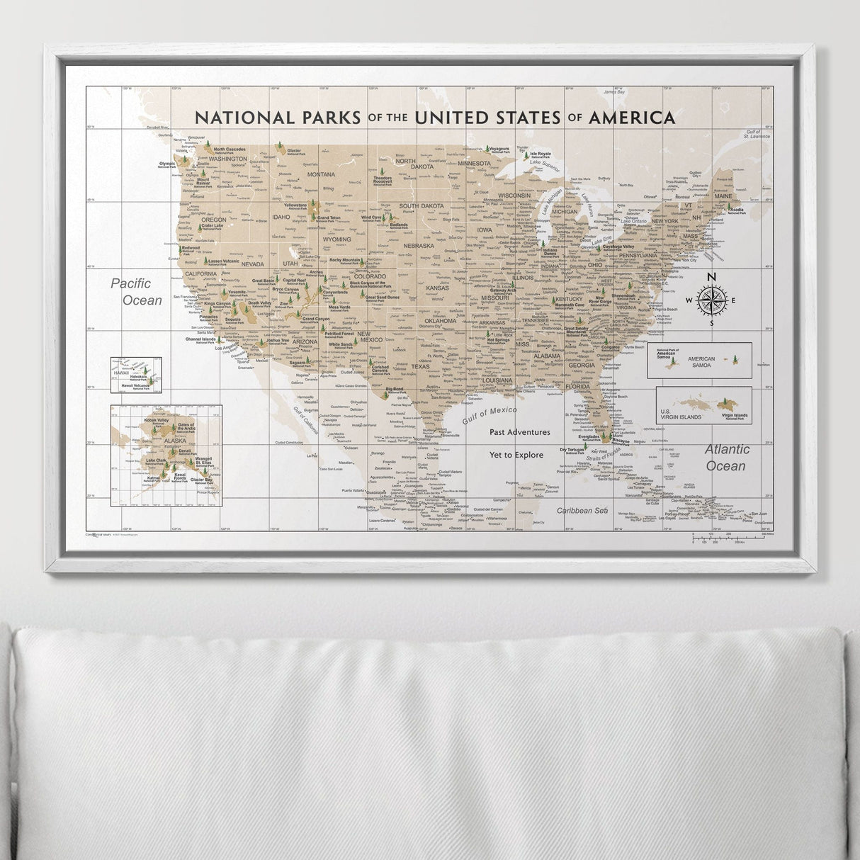 Push Pin National Parks Map - Light Brown Color Splash - Pins Included!