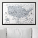 Push Pin National Parks Map - Light Gray Color Splash - Pins Included!