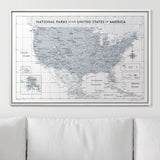 Push Pin National Parks Map - Light Gray Color Splash - Pins Included!