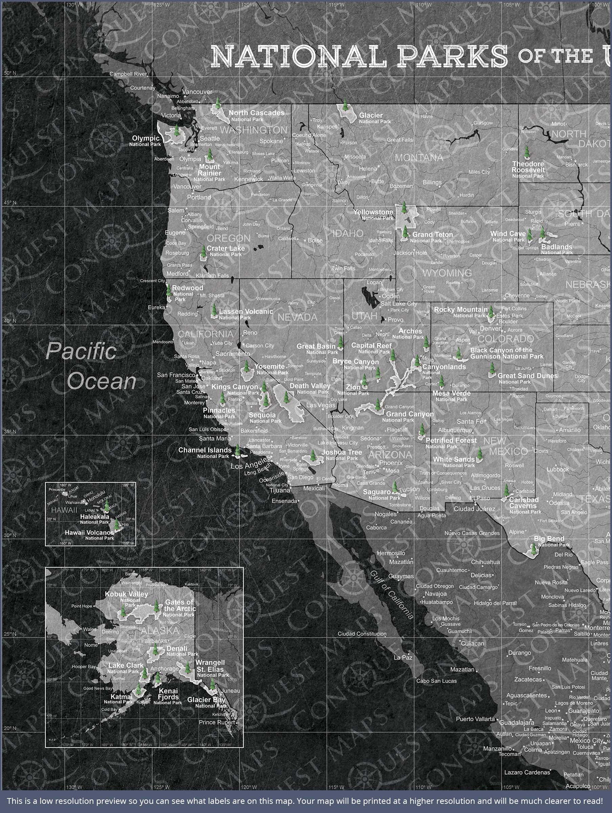 Push Pin National Parks Map - Modern Slate - Pins Included!