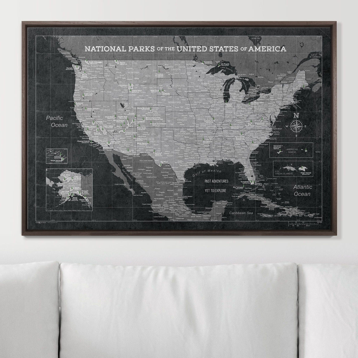 Push Pin National Parks Map - Modern Slate - Pins Included!