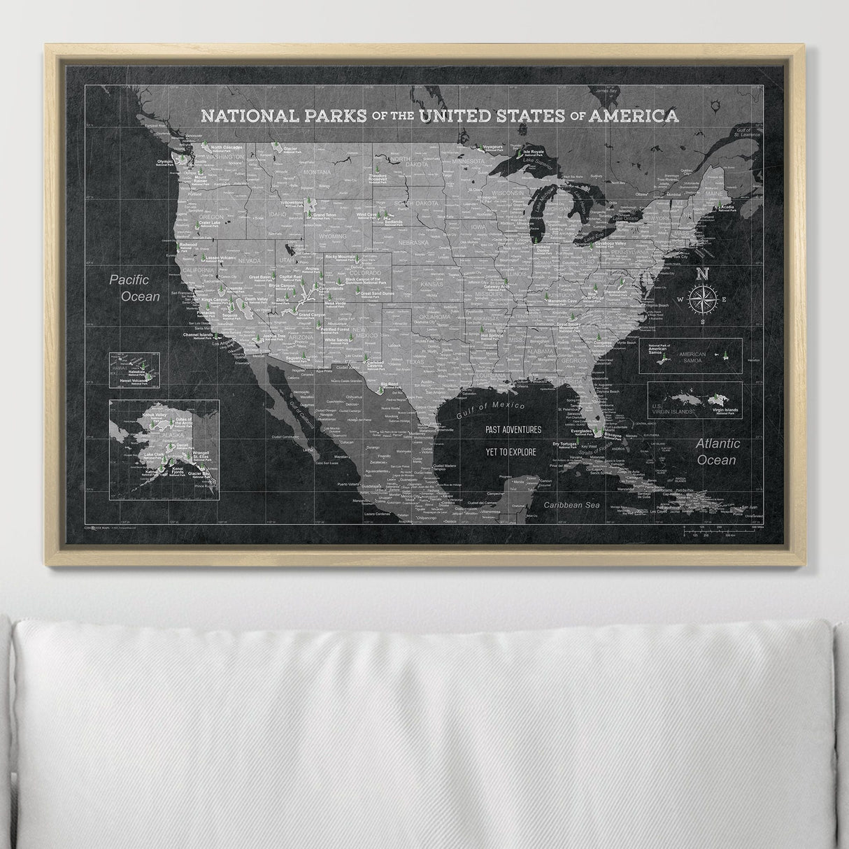 Push Pin National Parks Map - Modern Slate - Pins Included!