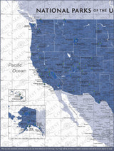Push Pin National Parks Map - Navy Color Splash - Pins Included!