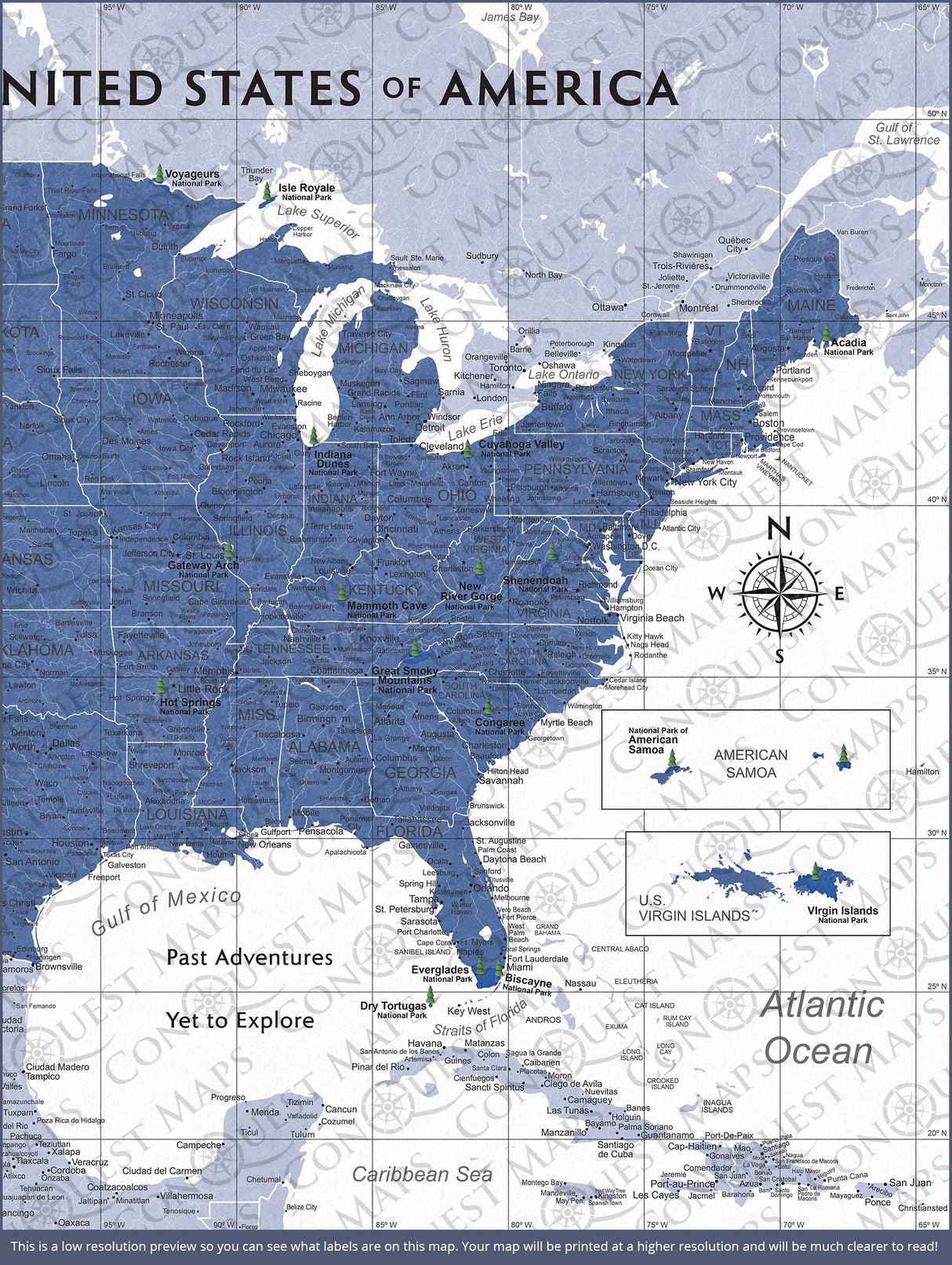 Push Pin National Parks Map - Navy Color Splash - Pins Included!