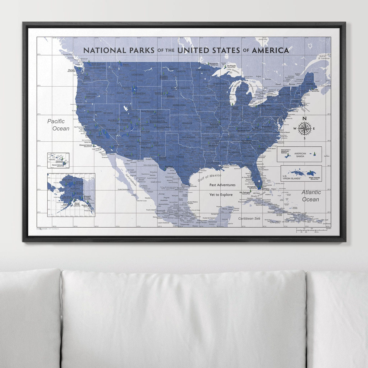 Push Pin National Parks Map - Navy Color Splash - Pins Included!