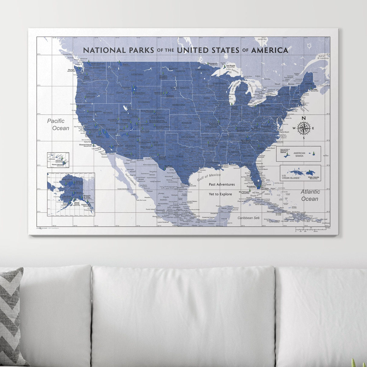 Push Pin National Parks Map - Navy Color Splash - Pins Included!