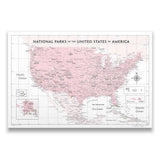 Push Pin National Parks Map - Pink Color Splash - Pins Included!