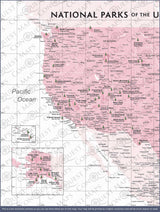 Push Pin National Parks Map - Pink Color Splash - Pins Included!