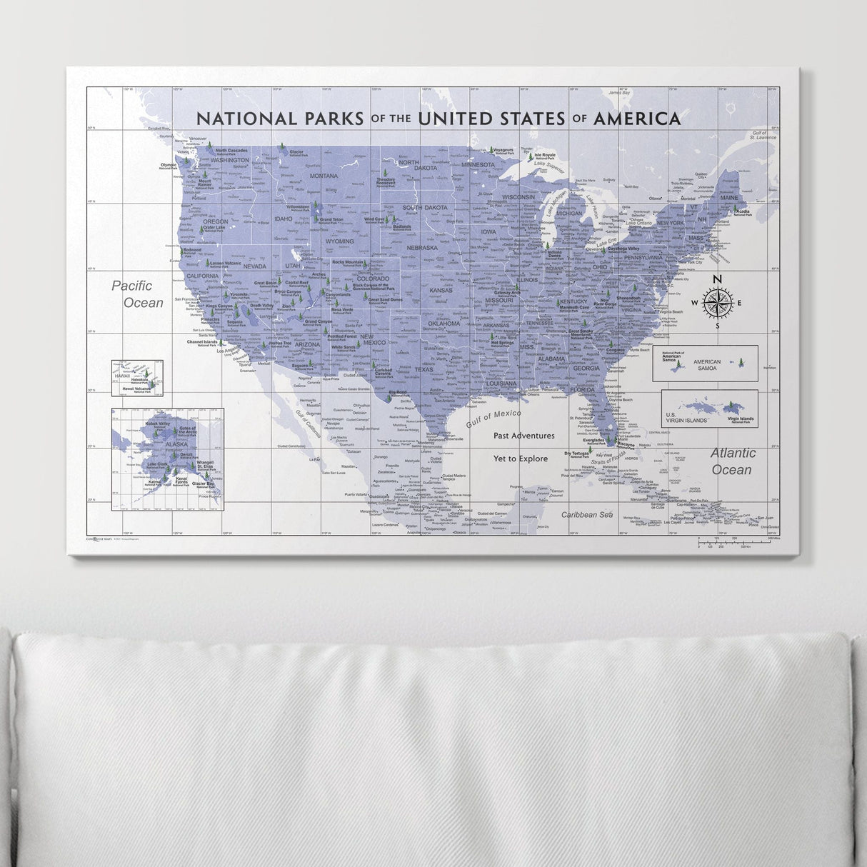 Push Pin National Parks Map - Purple Color Splash - Pins Included!