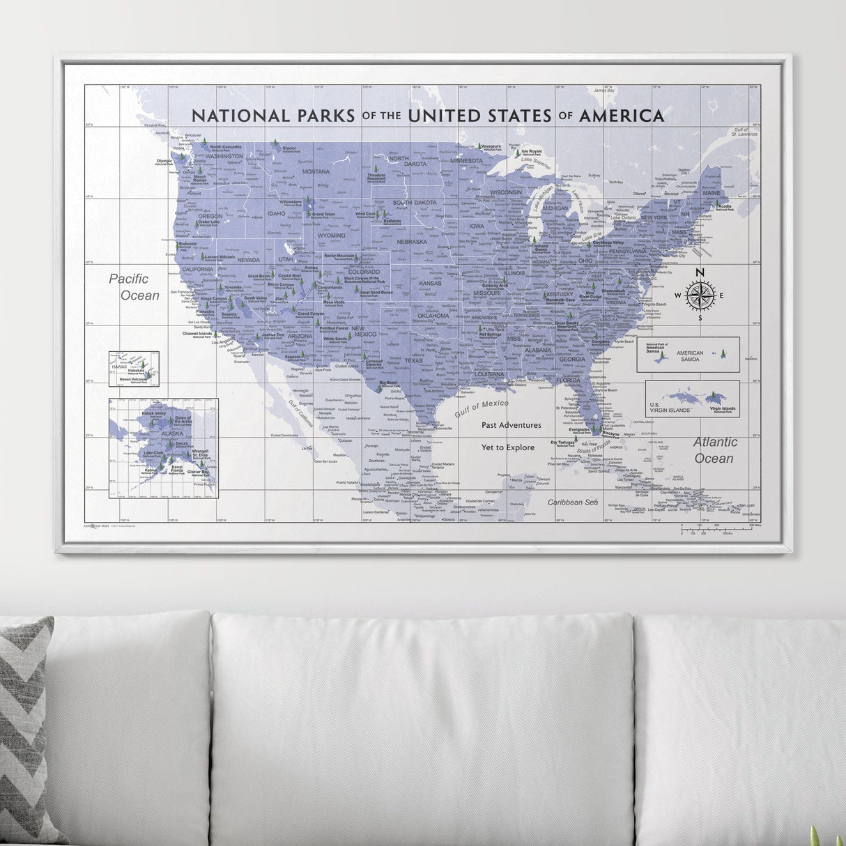 Push Pin National Parks Map - Purple Color Splash - Pins Included!