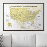 Push Pin National Parks Map - Yellow Color Splash - Pins Included!