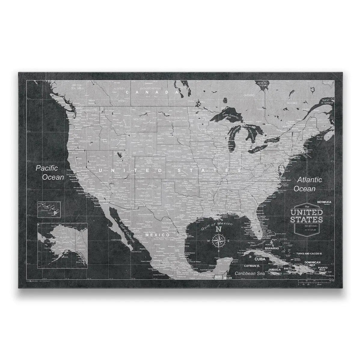 Push Pin USA Map Pin Board - Modern Slate - Pins Included!