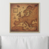 Push Pin Europe Map Pin Board - Golden Aged - Pins Included!