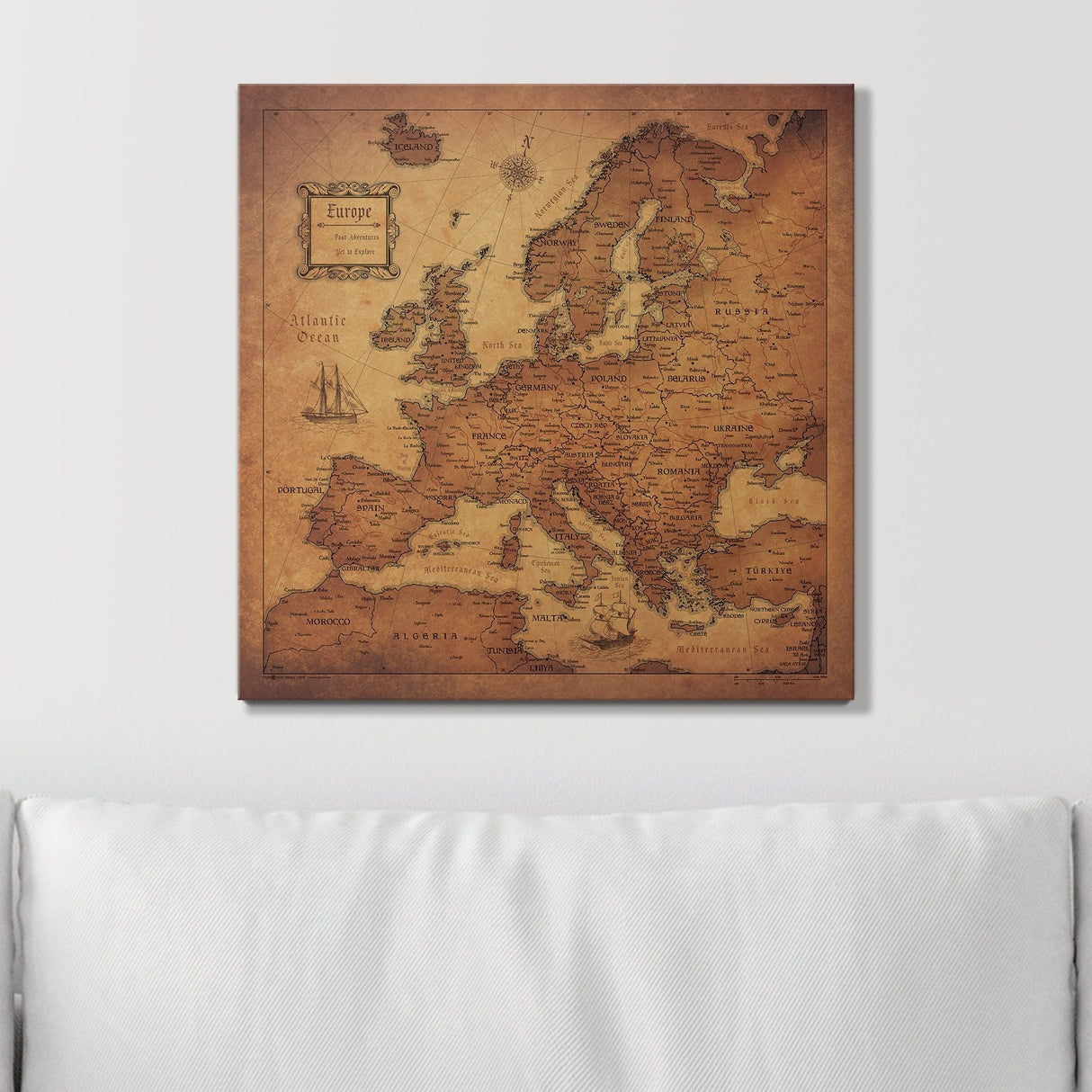 Push Pin Europe Map Pin Board - Golden Aged - Pins Included!