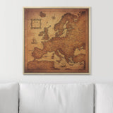 Push Pin Europe Map Pin Board - Golden Aged - Pins Included!