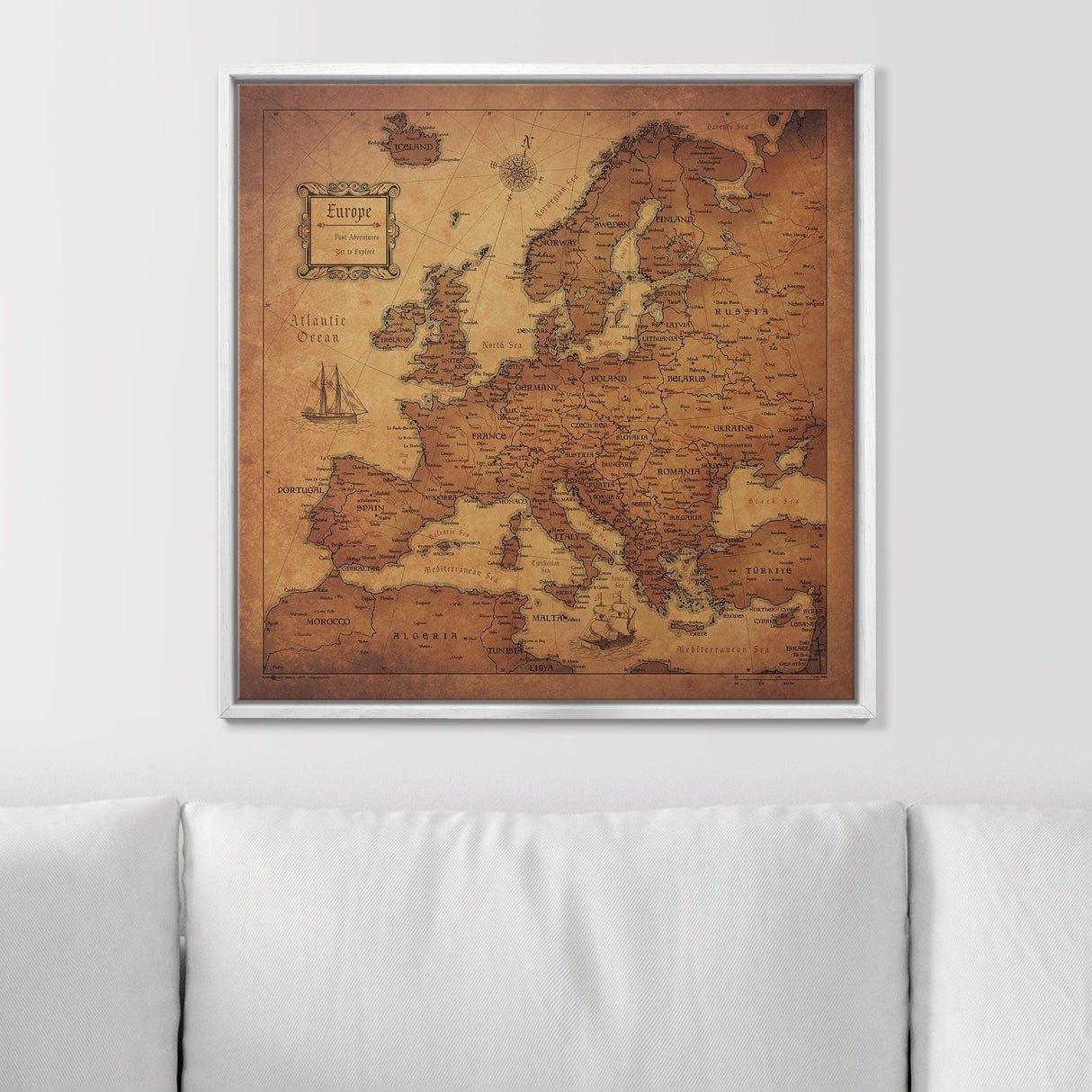 Push Pin Europe Map Pin Board - Golden Aged - Pins Included!