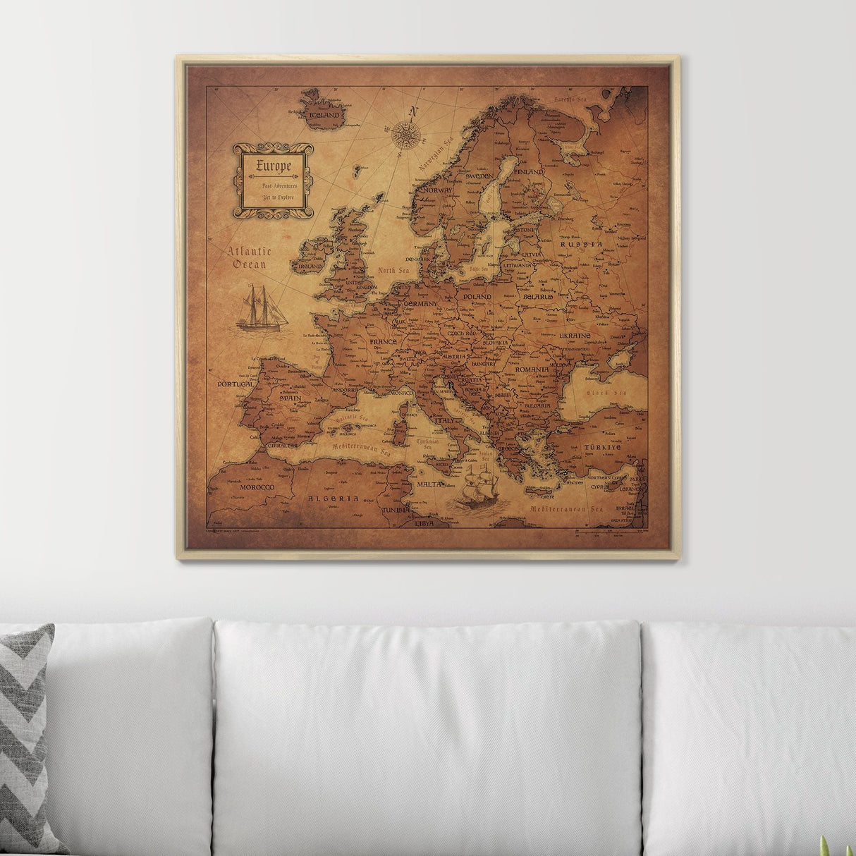 Push Pin Europe Map Pin Board - Golden Aged - Pins Included!