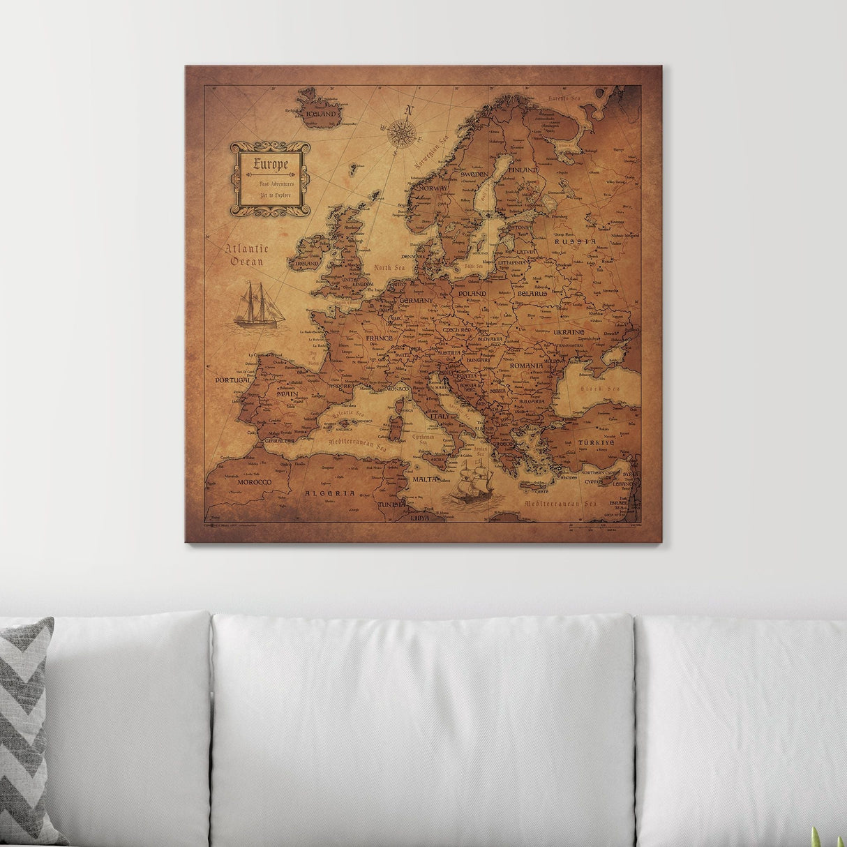 Push Pin Europe Map Pin Board - Golden Aged - Pins Included!