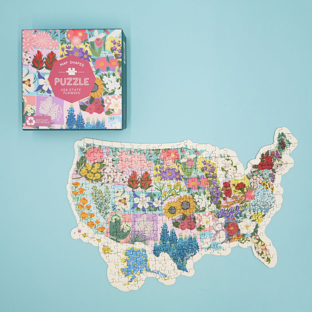 Map Shaped US State Flowers Jigsaw Puzzle (275 pc)