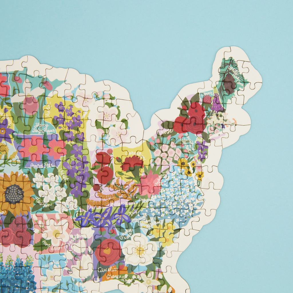 Map Shaped US State Flowers Jigsaw Puzzle (275 pc)