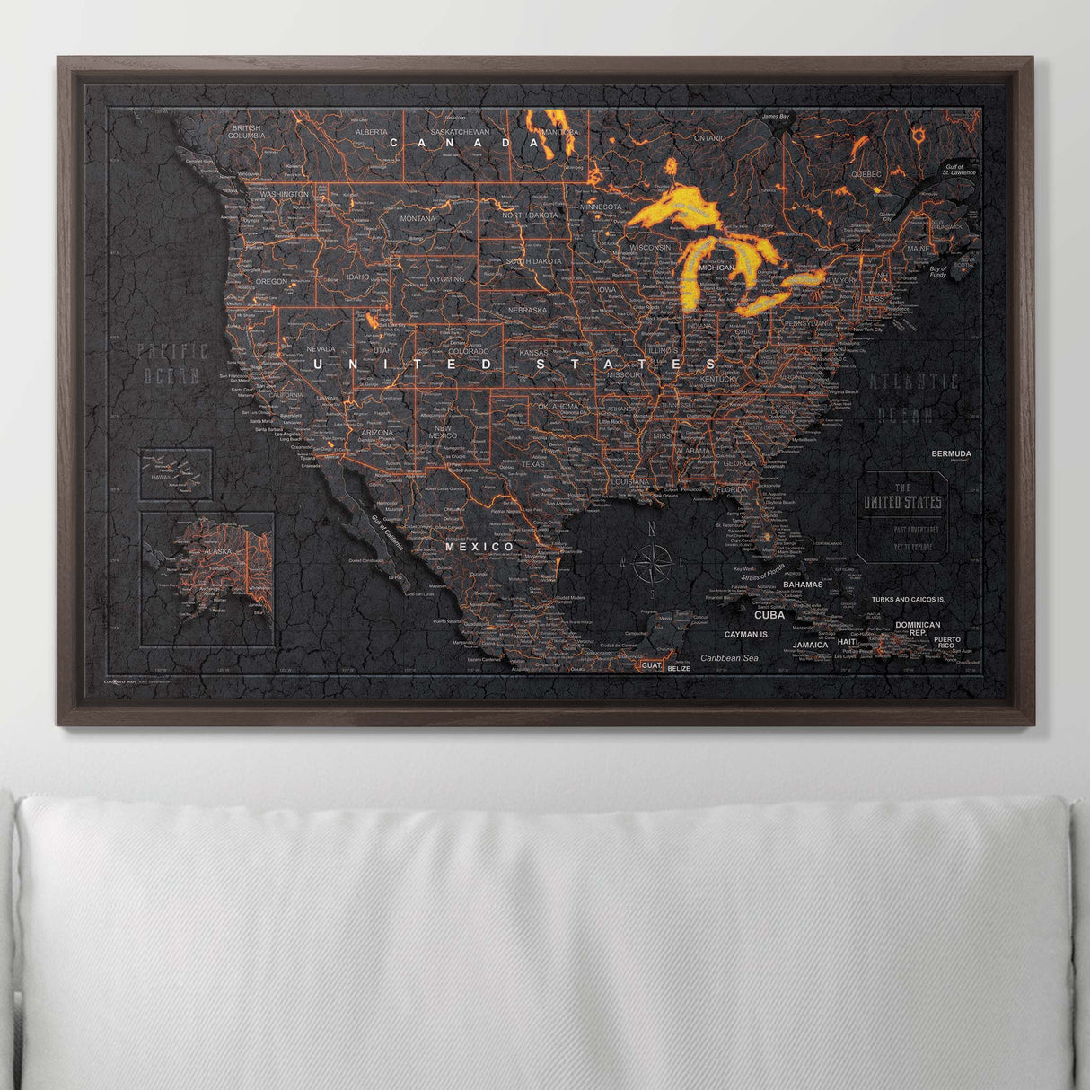 Push Pin USA Map Pin Board - Obsidian Inferno - Pins Included!