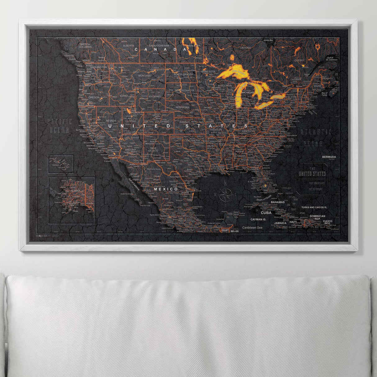 Push Pin USA Map Pin Board - Obsidian Inferno - Pins Included!