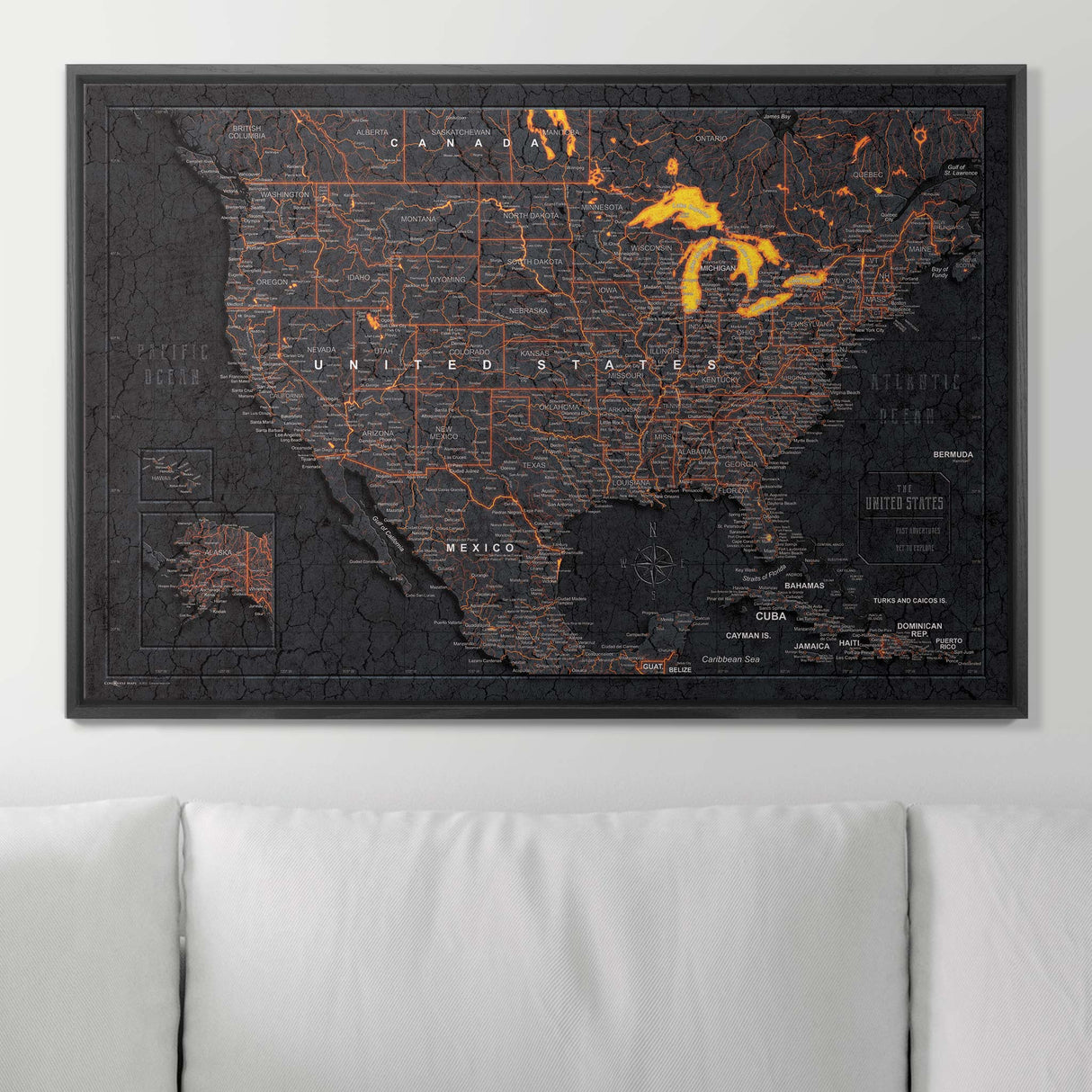 Push Pin USA Map Pin Board - Obsidian Inferno - Pins Included!