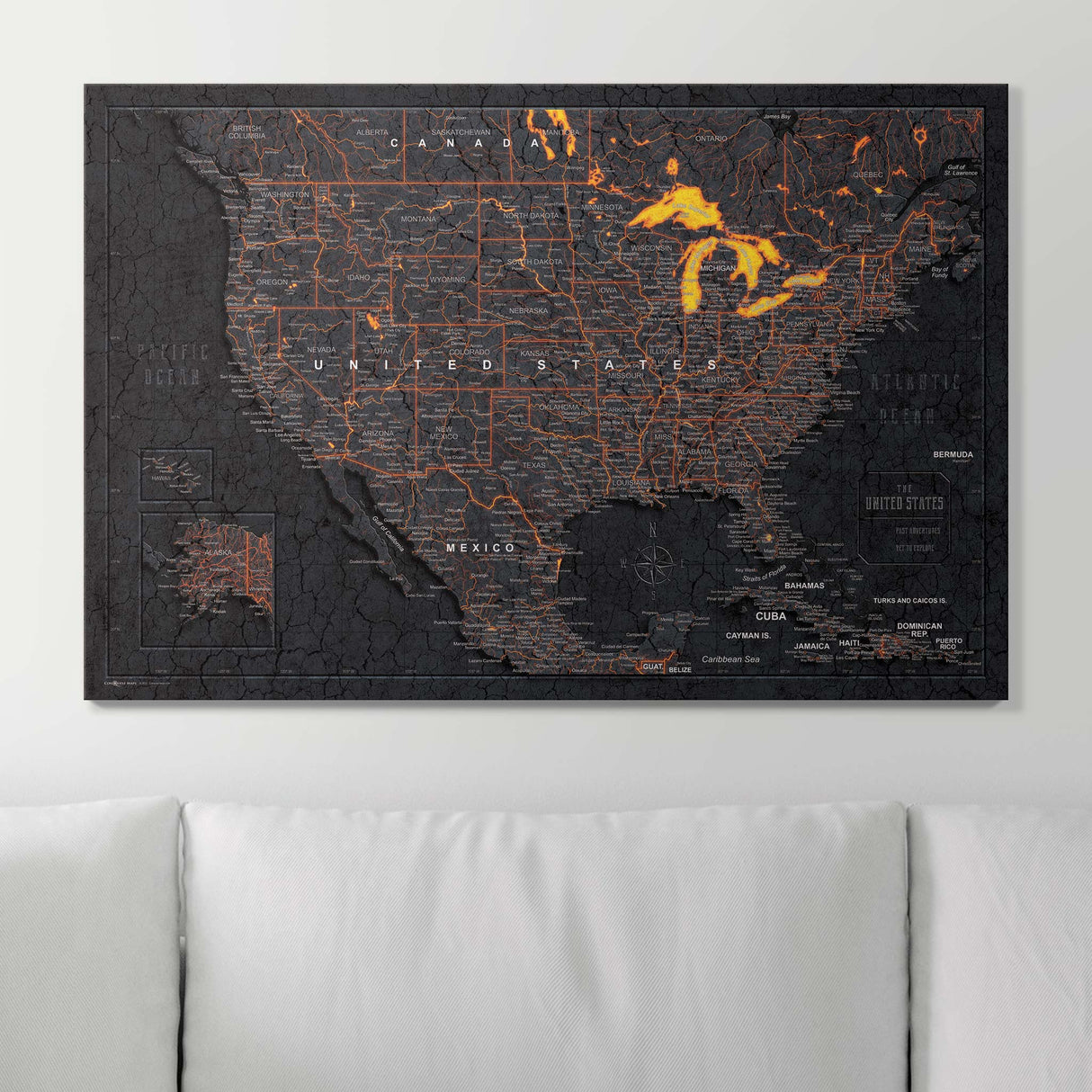 Push Pin USA Map Pin Board - Obsidian Inferno - Pins Included!