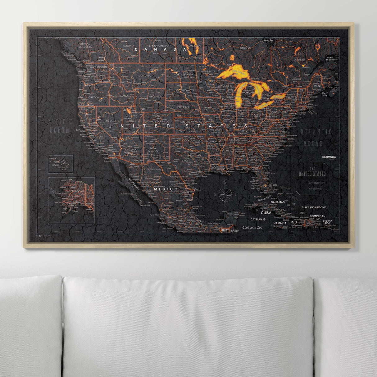 Push Pin USA Map Pin Board - Obsidian Inferno - Pins Included!