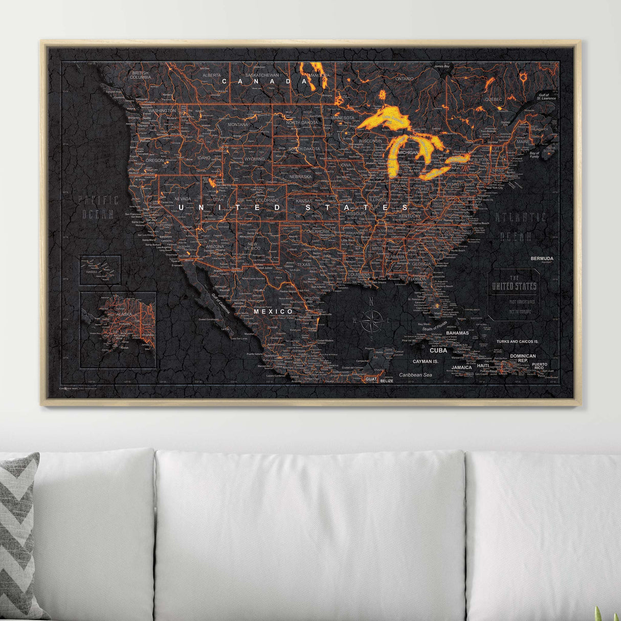 Push Pin USA Map Pin Board - Obsidian Inferno - Pins Included!