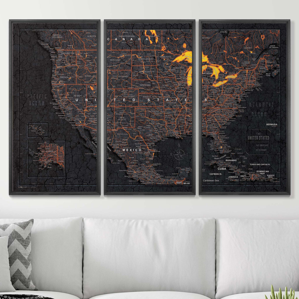 Push Pin USA Map Pin Board - Obsidian Inferno - Pins Included!