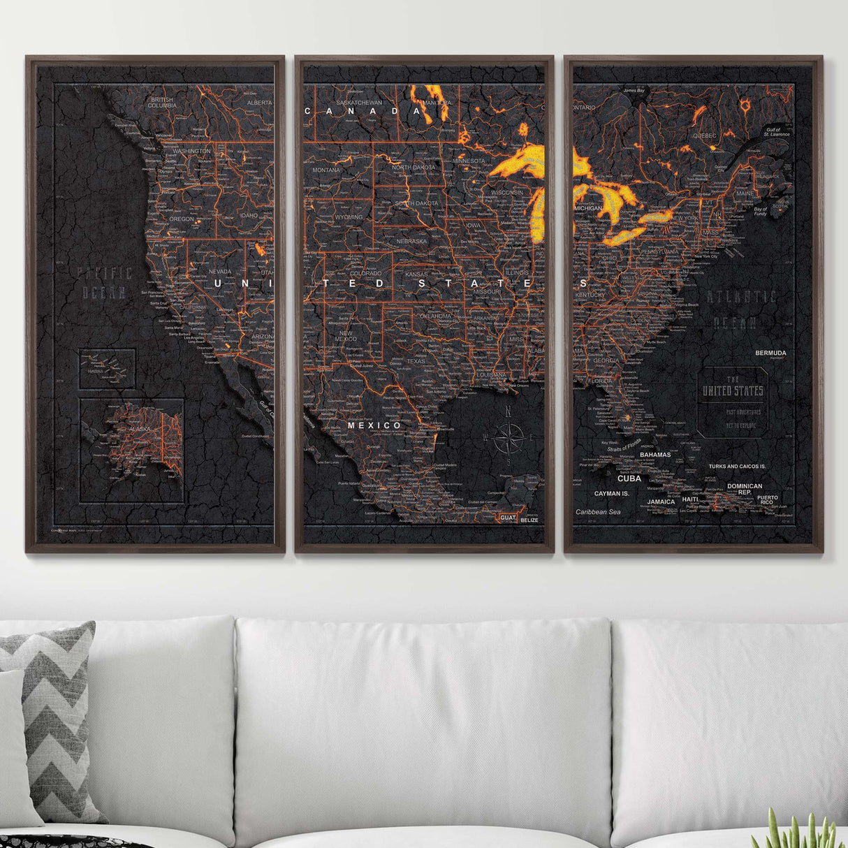 Push Pin USA Map Pin Board - Obsidian Inferno - Pins Included!